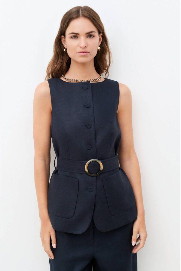 Caroll gilet met linnen marineblauw