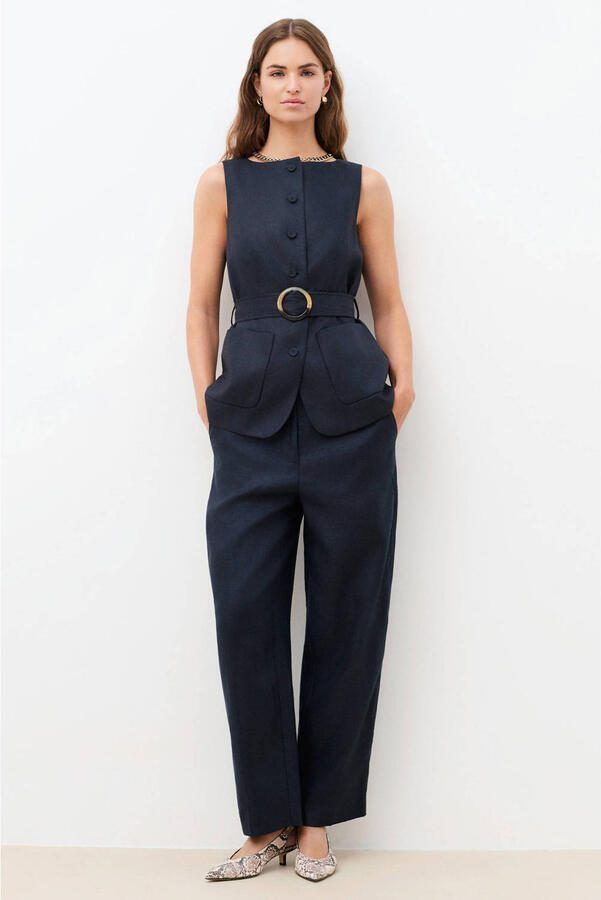Caroll gilet met linnen marineblauw - Foto 3