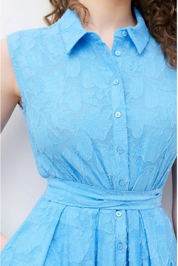Caroll katoenen blousejurk met ceintuur blauw