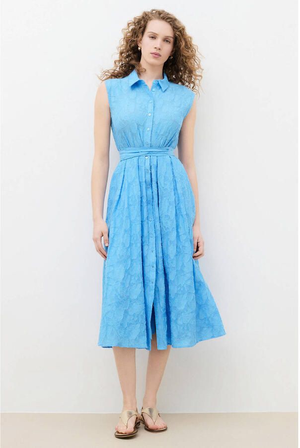 Caroll katoenen blousejurk met ceintuur blauw - Foto 2