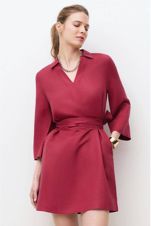 Caroll linnen cocktailjurk fuchsia