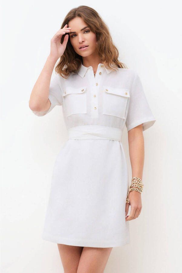 Caroll linnen mini jurk ecru