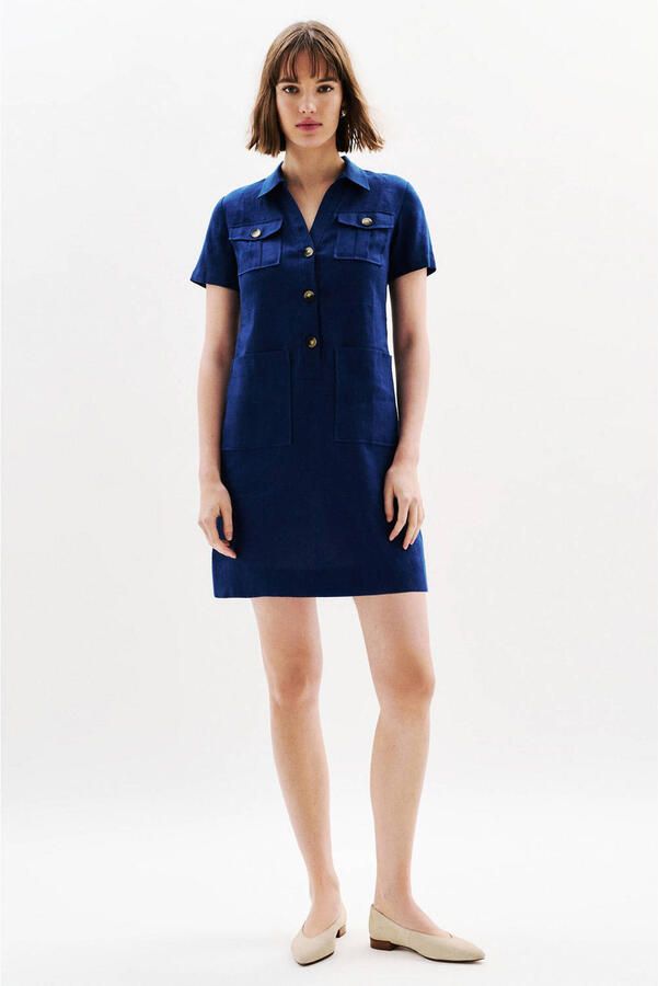Caroll linnen spijkerjurk dark blue denim