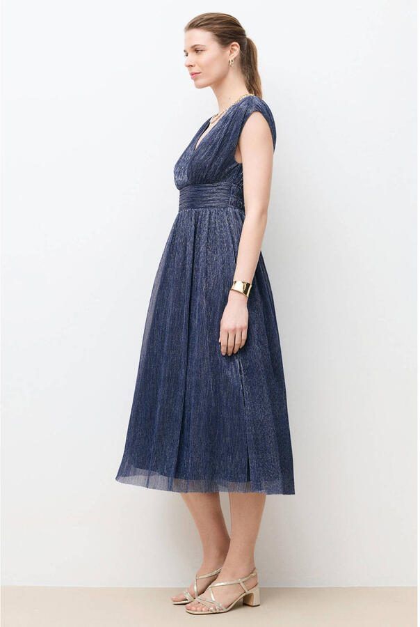 Caroll midi jurk met glitter donkerblauw