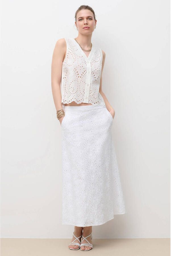 Caroll midi rok broderie wit