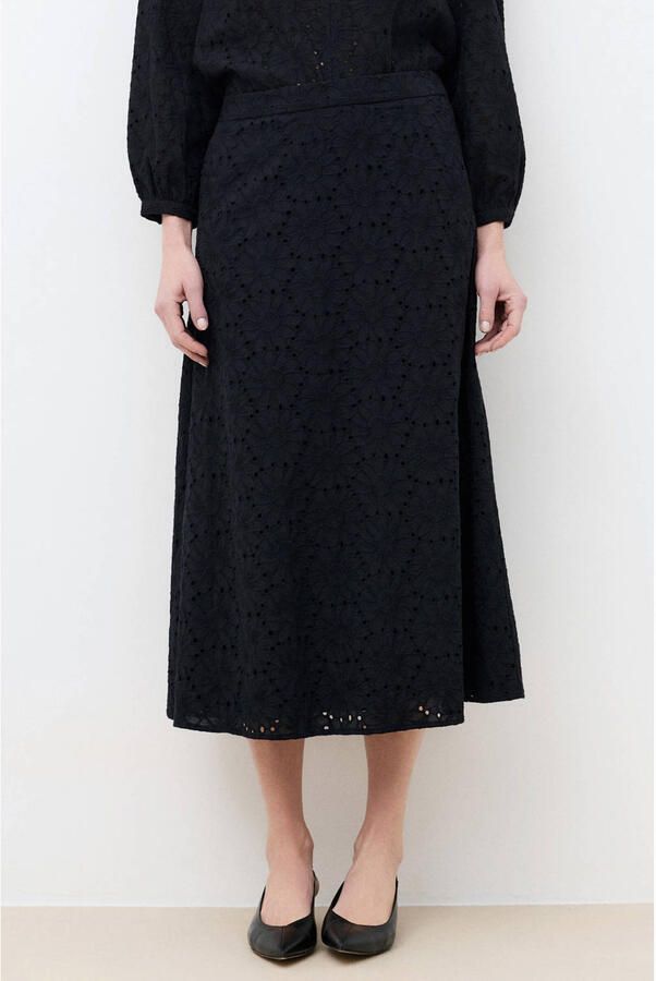 Caroll midi rok broderie zwart