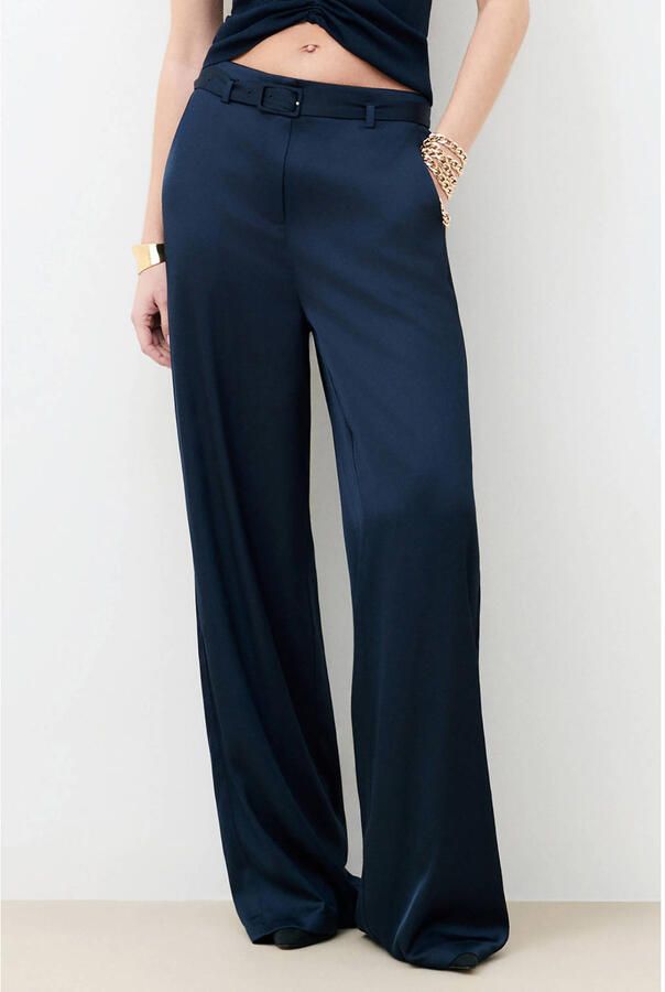 Caroll satijnen wide leg regular waist pantalon marineblauw