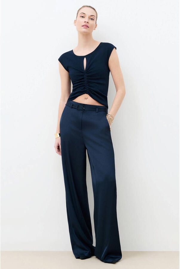 Caroll satijnen wide leg regular waist pantalon marineblauw - Foto 2