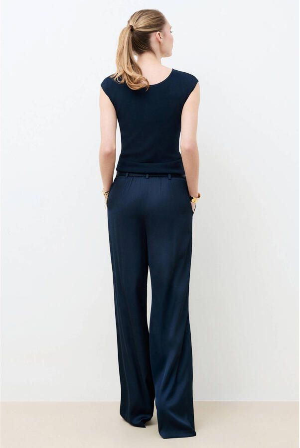 Caroll satijnen wide leg regular waist pantalon marineblauw - Foto 3