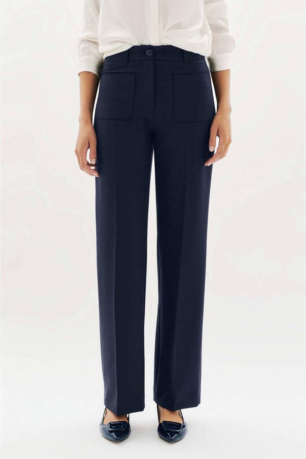 Caroll straight high waist broek donkerblauw