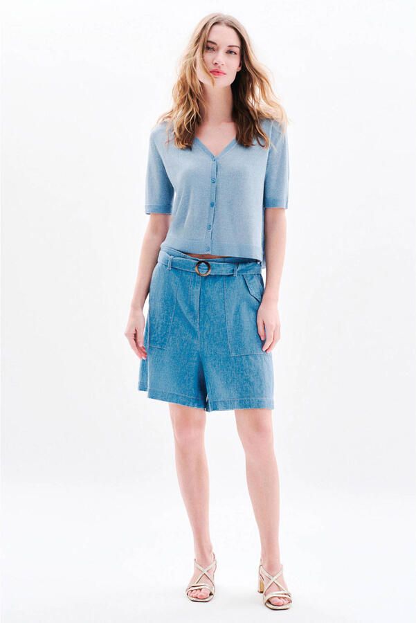 Caroll straight regular waist bermuda short met linnen blauw - Foto 2