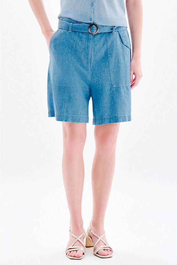 Caroll straight regular waist bermuda short met linnen blauw