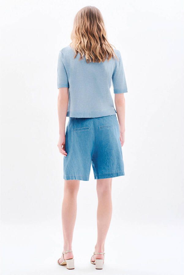 Caroll straight regular waist bermuda short met linnen blauw - Foto 3