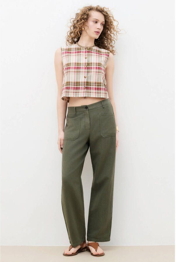 Caroll straight regular waist casual broek met linnen donkergroen - Foto 3