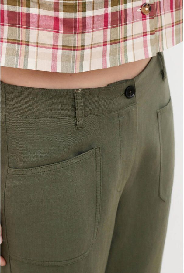Caroll straight regular waist casual broek met linnen donkergroen - Foto 2