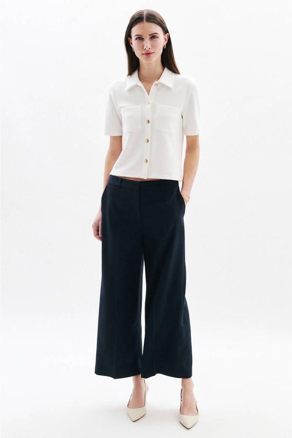 Caroll straight regular waist cropped broek marineblauw