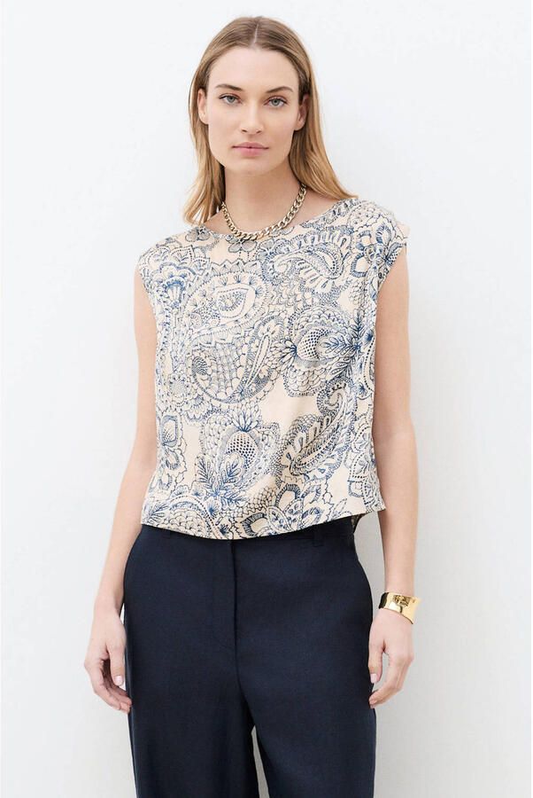 Caroll top met paisley print ecru