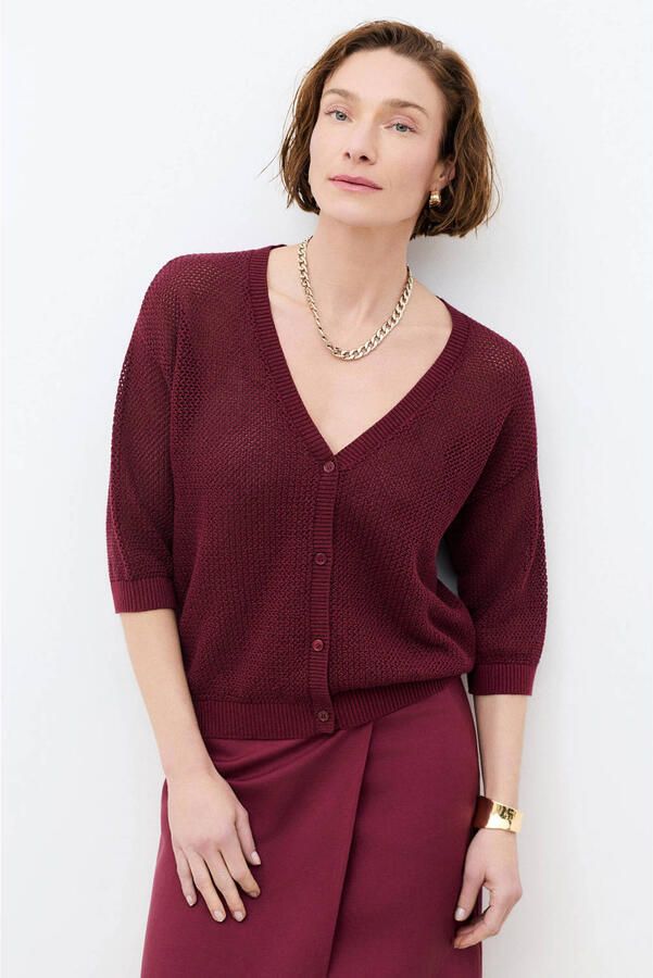 Caroll vest donkerrood gebreid