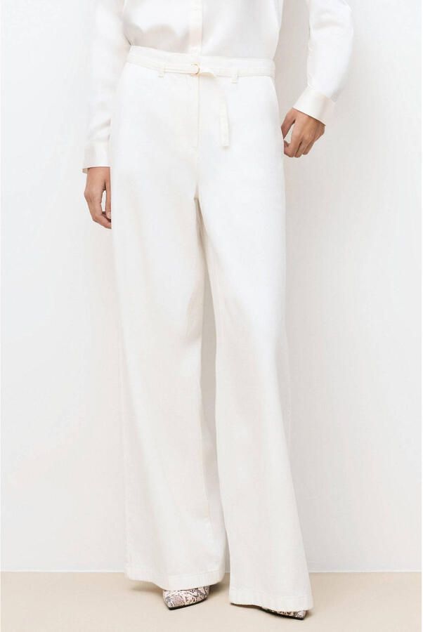 Caroll wide leg high waist casual broek ecru