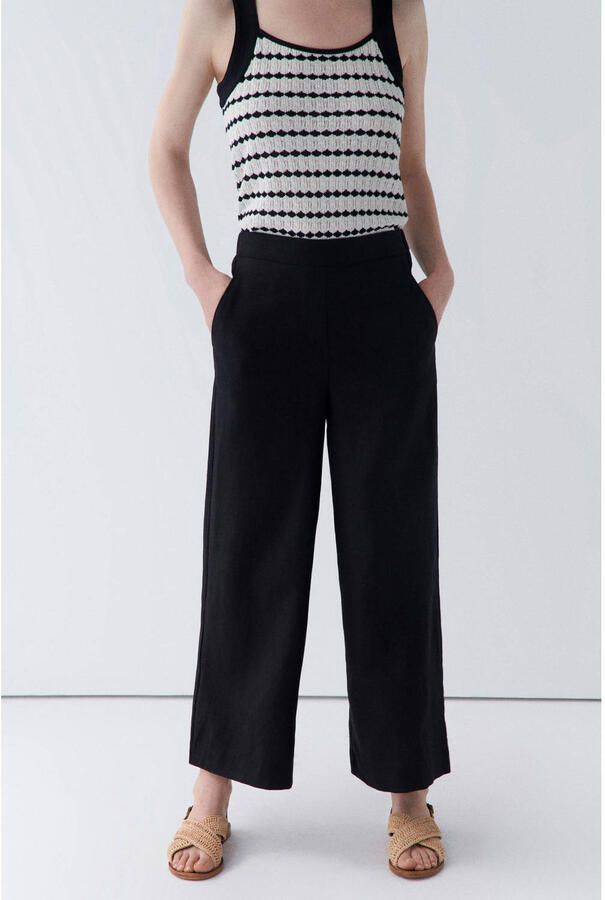 Caroll wide leg high waist casual broek met linnen