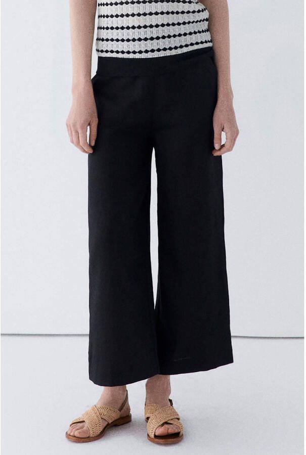 Caroll wide leg high waist casual broek met linnen - Foto 2