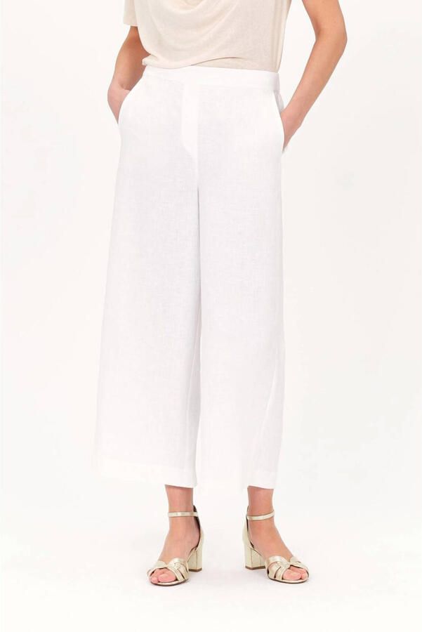Caroll wide leg high waist casual broek met linnen wit