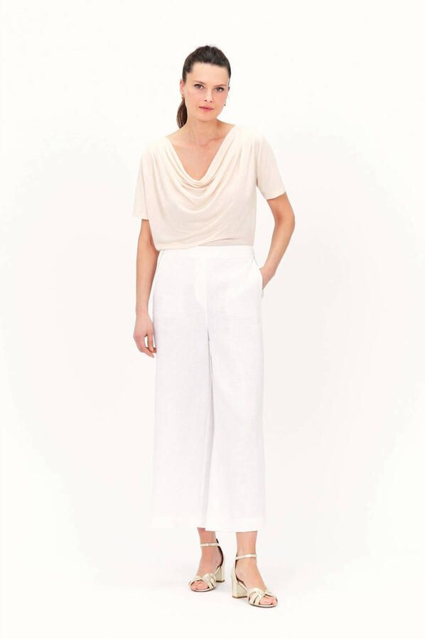 Caroll wide leg high waist casual broek met linnen wit - Foto 3