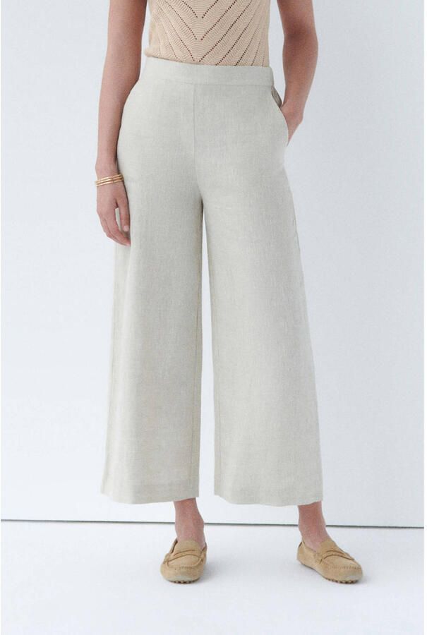 Caroll wide leg high waist casual broek met linnen zand