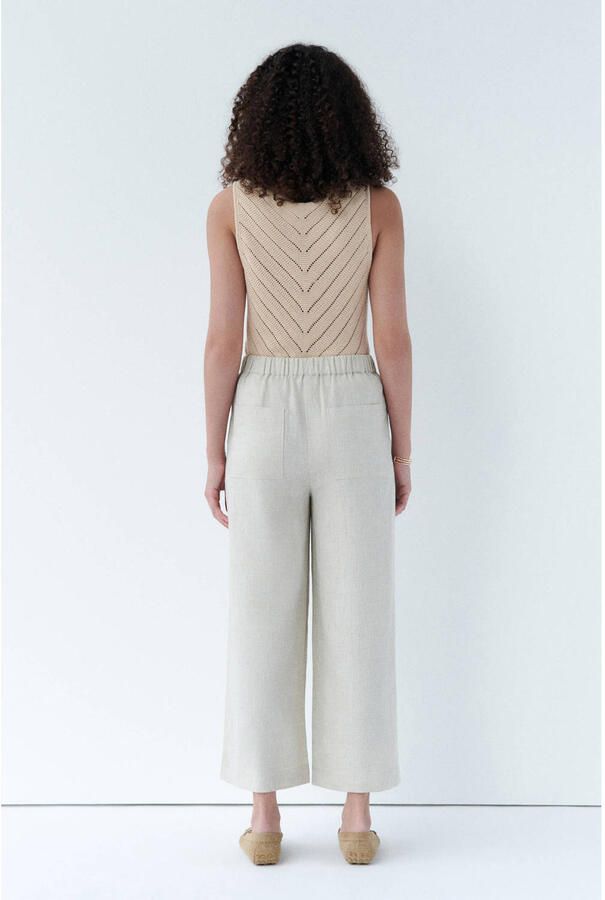 Caroll wide leg high waist casual broek met linnen zand - Foto 2
