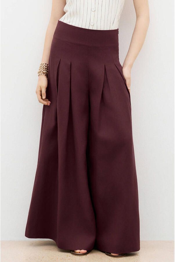 Caroll wide leg palazzo broek met plooien en linnen donkerrood