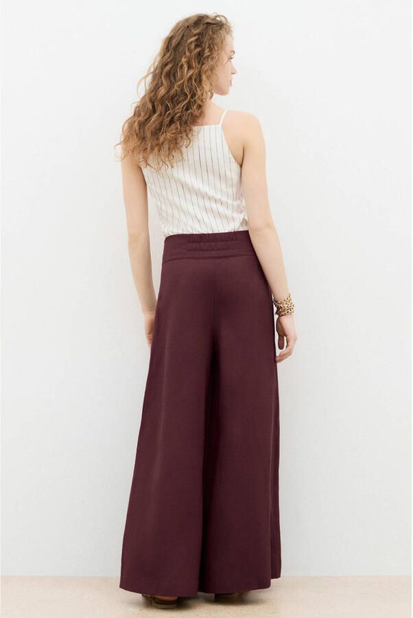 Caroll wide leg palazzo broek met plooien en linnen donkerrood - Foto 3