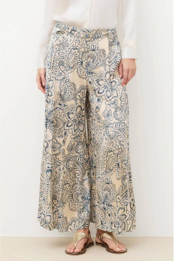 Caroll wide leg regular waist gebloemde broek ecru