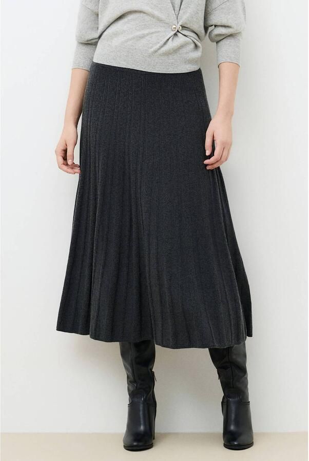 Caroll wollen midi plissé rok met plooien granite gray