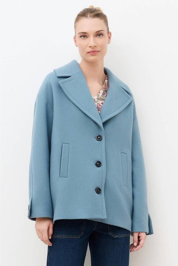 Caroll wollen wintermantel blauw