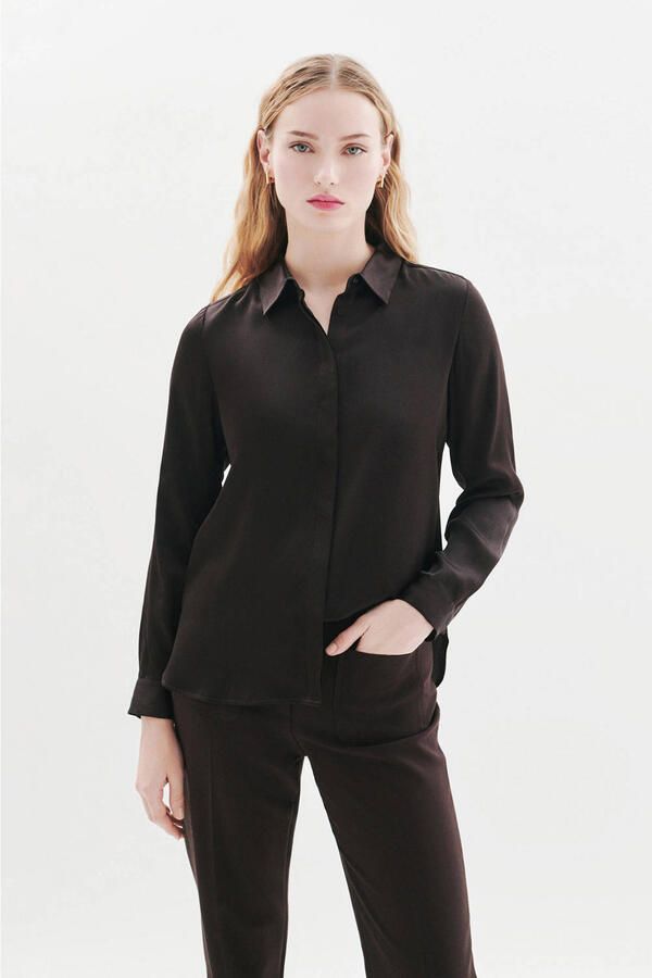Caroll zijden blouse donkerbruin