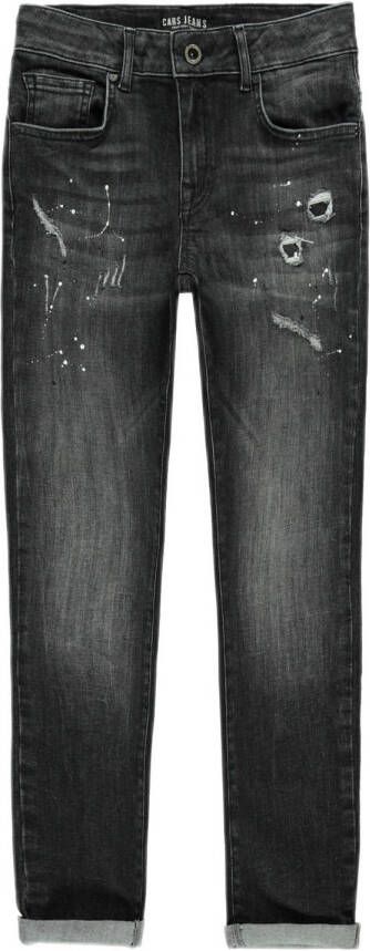 Cars tapered fit jeans BATES met slijtage damage black used Zwart Jongens Stretchdenim 116