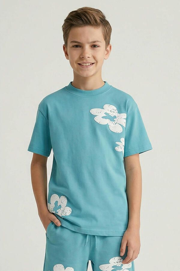 Cars gebloemde T-shirt lichtblauw - Foto 3