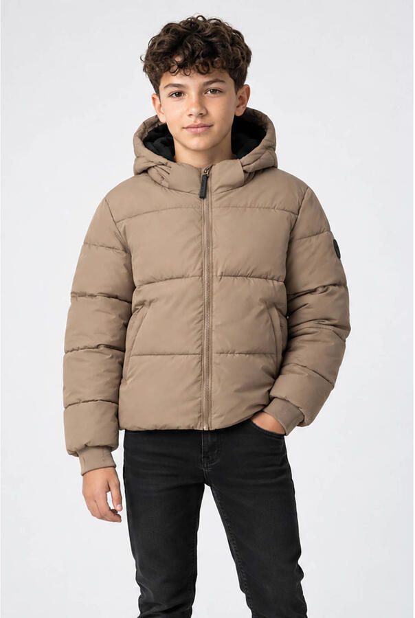 Cars pufferjas taupe Bruin Jongens Polyester Capuchon Effen