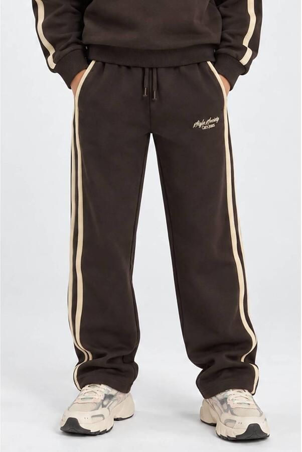 Cars regular fit gestreepte joggingbroek met tekst bruin Meisjes Sweat