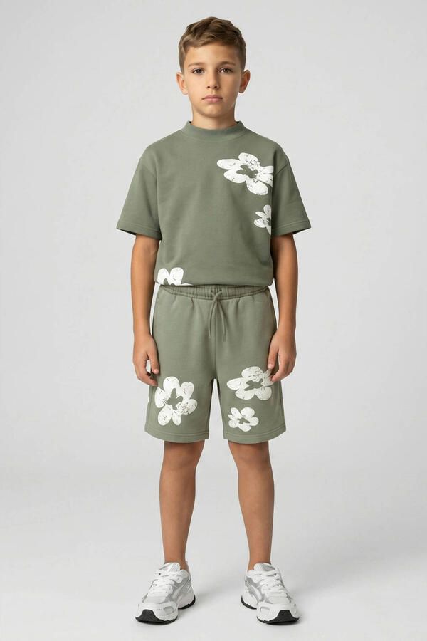 Cars regular waist gebloemde sweatshort groen - Foto 2