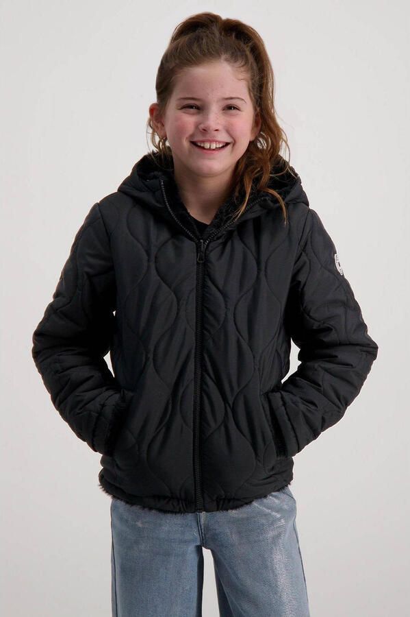 Cars reversible quilted gewatteerde imitatiebont winterjas RIES zwart