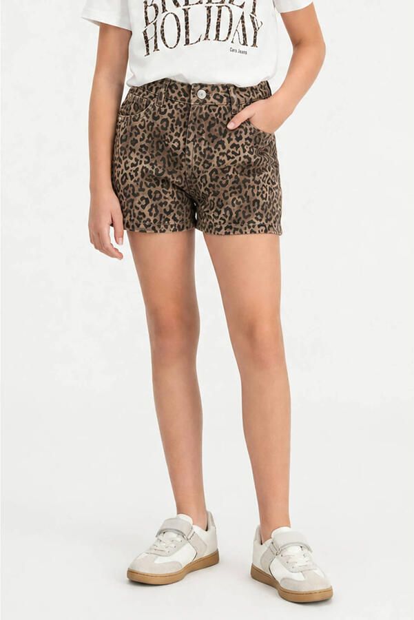 Cars skinny regular waist casual short met panterprint bruin