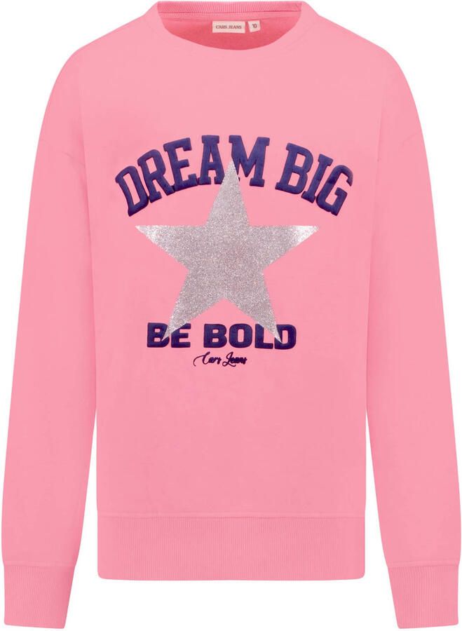 Cars sweater met print roze paars