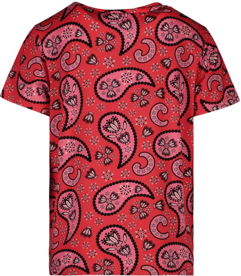 Cars T-shirt RUNA met paisleyprint rood roze zwart Meisjes Viscose Ronde hals 116 - Foto 2