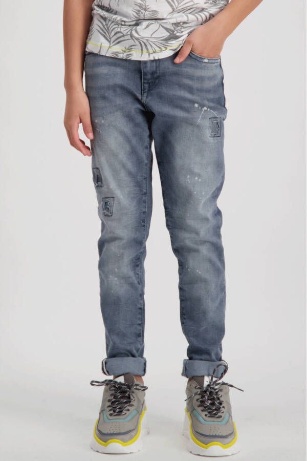 Cars skinny jeans Aron grey blue Grijs Jongens Stretchdenim 140