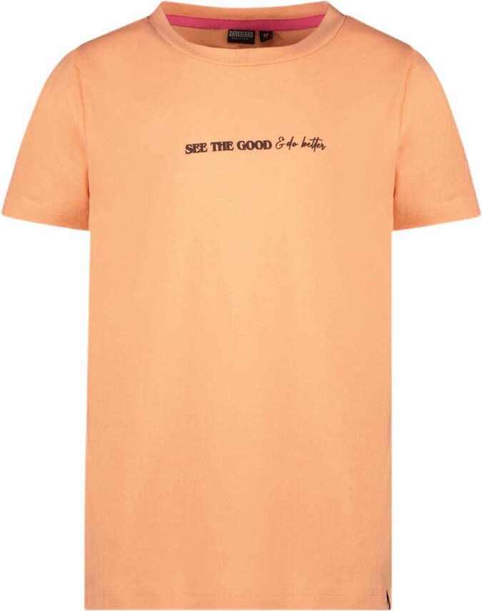 Cars T-shirt CARREY met tekst perzik Oranje Meisjes Stretchkatoen Ronde hals 116