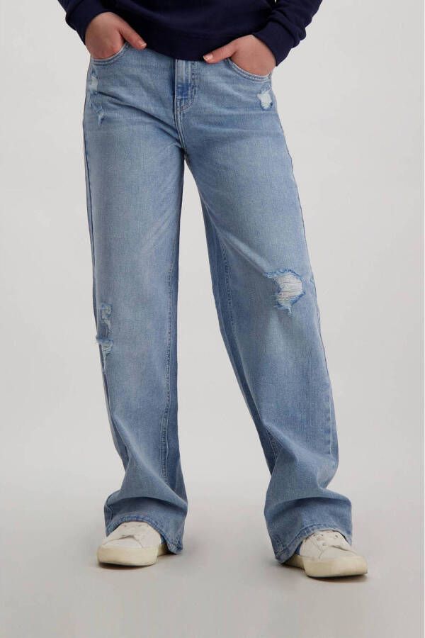 Cars wide leg jeans bleached damag Blauw Meisjes Katoen Effen 134