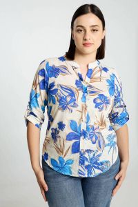 Cassis blouse met all over print ecru blauw