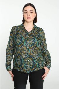 Cassis blouse met all over print groen blauw