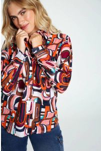 Cassis blouse met all over print rood blauw wit